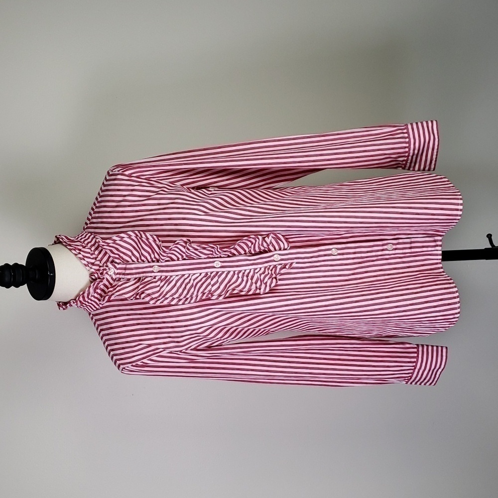 Vineyard Vines Womans Ruffle-Trim Striped Blouse Size 10